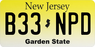 NJ license plate B33NPD