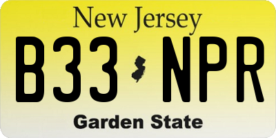 NJ license plate B33NPR