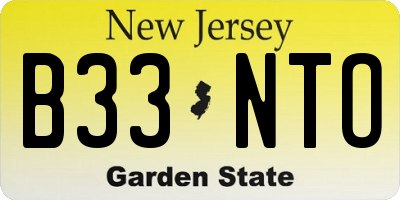 NJ license plate B33NTO