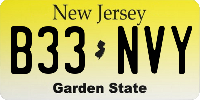 NJ license plate B33NVY
