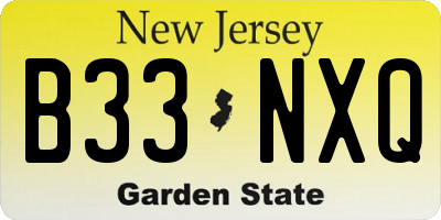 NJ license plate B33NXQ
