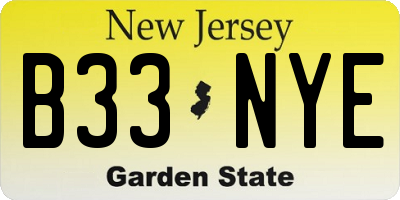 NJ license plate B33NYE
