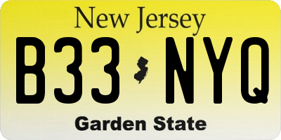 NJ license plate B33NYQ