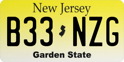 NJ license plate B33NZG