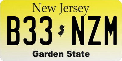 NJ license plate B33NZM