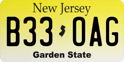 NJ license plate B33OAG