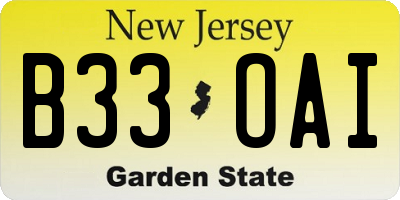 NJ license plate B33OAI