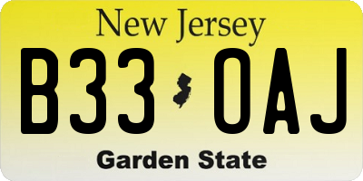 NJ license plate B33OAJ
