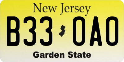 NJ license plate B33OAO