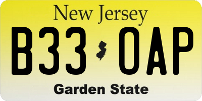 NJ license plate B33OAP