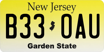 NJ license plate B33OAU