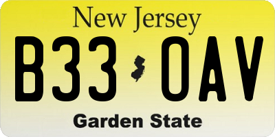 NJ license plate B33OAV