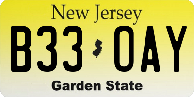 NJ license plate B33OAY