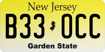 NJ license plate B33OCC