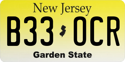 NJ license plate B33OCR