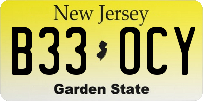 NJ license plate B33OCY