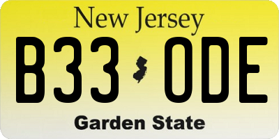 NJ license plate B33ODE