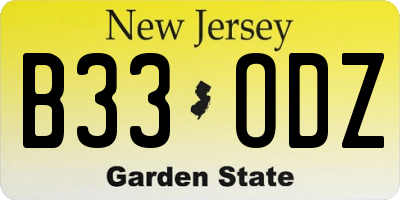 NJ license plate B33ODZ