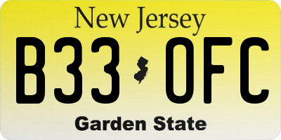 NJ license plate B33OFC