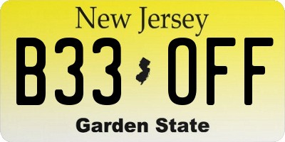 NJ license plate B33OFF