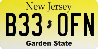 NJ license plate B33OFN