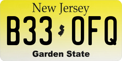 NJ license plate B33OFQ