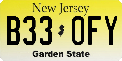 NJ license plate B33OFY