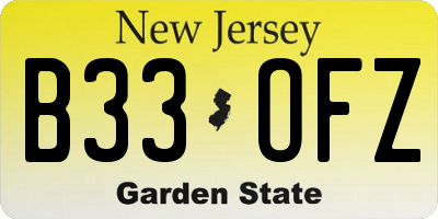 NJ license plate B33OFZ