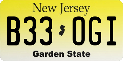 NJ license plate B33OGI