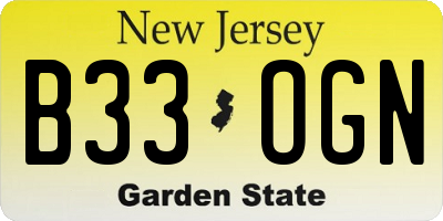 NJ license plate B33OGN