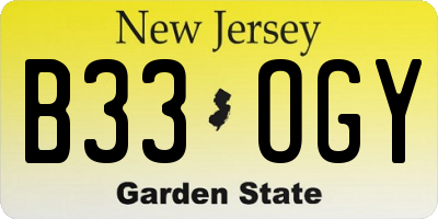 NJ license plate B33OGY