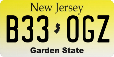 NJ license plate B33OGZ