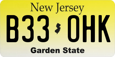 NJ license plate B33OHK