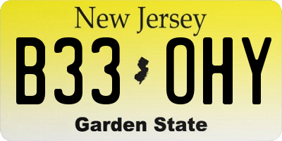NJ license plate B33OHY