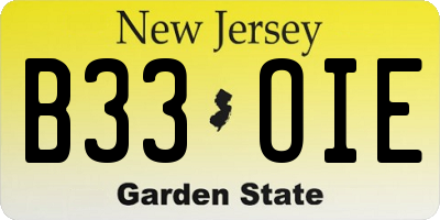 NJ license plate B33OIE