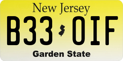 NJ license plate B33OIF