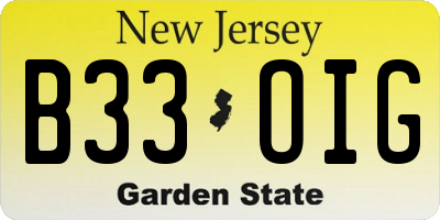 NJ license plate B33OIG