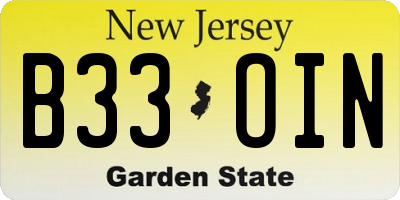 NJ license plate B33OIN