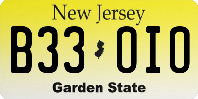 NJ license plate B33OIO
