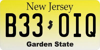 NJ license plate B33OIQ