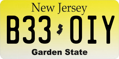 NJ license plate B33OIY