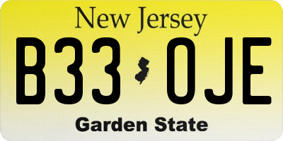 NJ license plate B33OJE