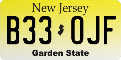 NJ license plate B33OJF
