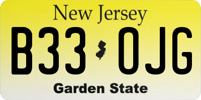 NJ license plate B33OJG