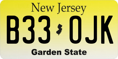 NJ license plate B33OJK