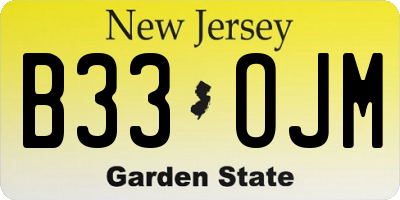 NJ license plate B33OJM
