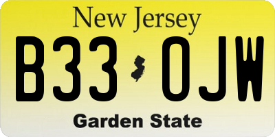 NJ license plate B33OJW