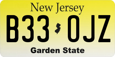 NJ license plate B33OJZ