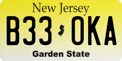 NJ license plate B33OKA