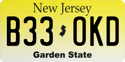 NJ license plate B33OKD